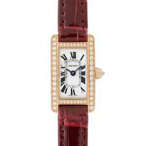 カルティエ - レディース タンクアメリカン ミニ ダイヤモンドベゼル | CARTIER | WB710014 | PG シルバー文字盤 クォーツ レザー |