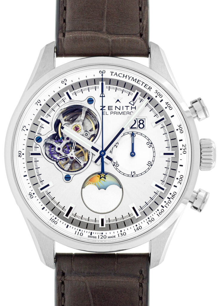 ゼニス - クロノマスター エルプリメロ オープン ムーン＆サンフェイズ | ZENITH | 03.2160.4047/01.C713 | SS シルバー文字盤 自動巻き レザー | 未使用品 |