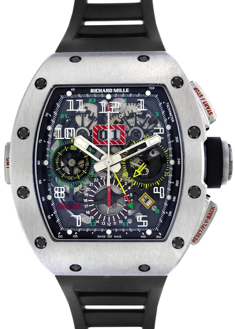 リシャールミル - オートマティック フライバッククロノグラフ デュアルタイムゾーン | RICHARD MILLE | RM11-02 | TI スケルトン文字盤 自動巻き ラバー | 中古 |