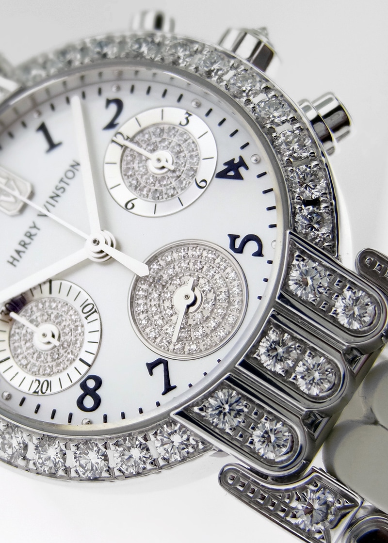 ハリーウィンストン - プルミエール クロノグラフ ベゼルダイヤ | HARRY WINSTON | 200/UCQ32WL.MD/00 | WG シェル文字盤 クォーツ ブレスレット | 委託品 | 中古 |