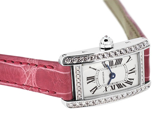 カルティエ - レディース タンクアメリカン ミニ ダイヤモンドベゼル | CARTIER | WB710015 | WG シルバー文字盤 クォーツ レザー
