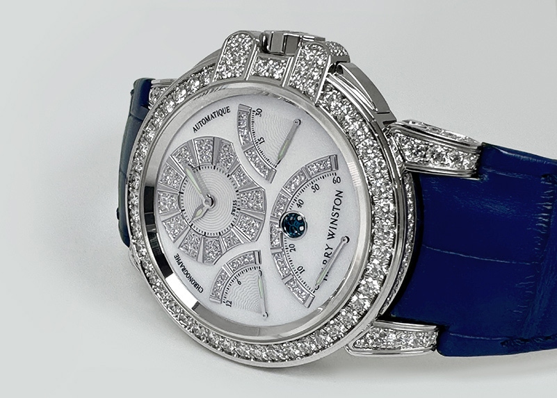 ハリーウィンストン - オーシャン トリレトロ クロノグラフ ダイヤモンドケース | HARRY WINSTON | OCEACT44WW002(400/MCRA44WL.MD/D3.1) | WG シェル/ダイヤ文字盤 自動巻き レザー | 中古