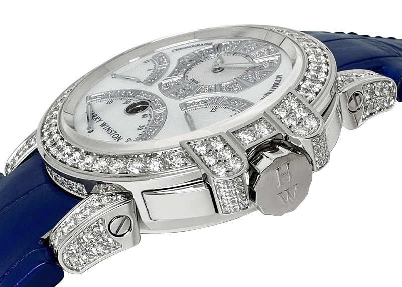 ハリーウィンストン - オーシャン トリレトロ クロノグラフ ダイヤモンドケース | HARRY WINSTON | OCEACT44WW002(400/MCRA44WL.MD/D3.1) | WG シェル/ダイヤ文字盤 自動巻き レザー | 中古