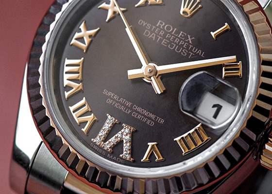 ロレックス - レディース オイスター パーペチュアル デイトジャスト 6時ダイヤモンド | ROLEX | 28179171 | PG&SS ブラウン文字盤 自動巻き ブレスレット | 中古 |