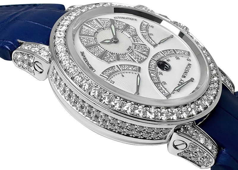 ハリーウィンストン - オーシャン トリレトロ クロノグラフ ダイヤモンドケース | HARRY WINSTON | OCEACT44WW002(400/MCRA44WL.MD/D3.1) | WG シェル/ダイヤ文字盤 自動巻き レザー | 中古