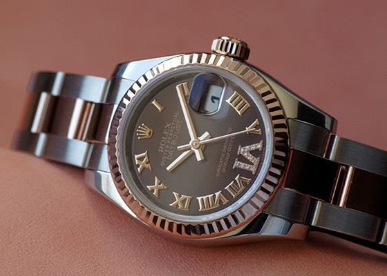 ロレックス - レディース オイスター パーペチュアル デイトジャスト 6時ダイヤモンド | ROLEX | 28179171 | PG&SS ブラウン文字盤 自動巻き ブレスレット | 中古 |