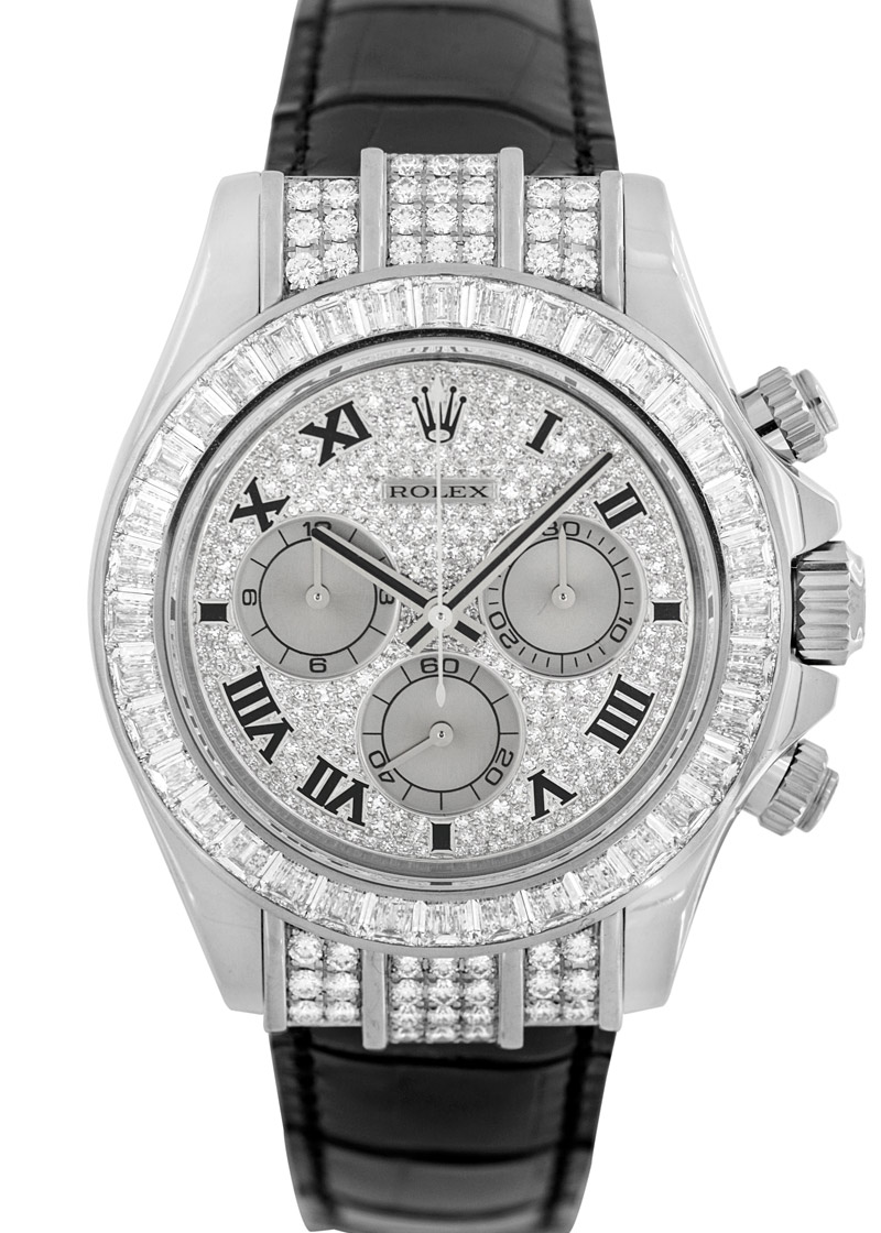 ロレックス - オイスター パーペチュアル コスモグラフ デイトナ ベゼルバゲットダイヤモンド | ROLEX | 116599TBR ZER | WG ダイヤ文字盤 自動巻き レザー | 中古 |