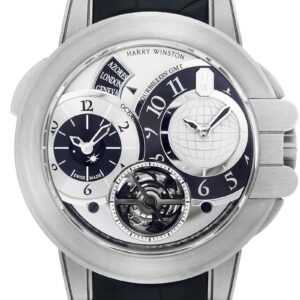 ハリーウィンストン - オーシャン トゥールビヨンGMT ザリウム | HARRY WINSTON | OCEATG45ZZ005 | シルバー文字盤 自動巻き レザー | 世界25本限定 | 中古 |
