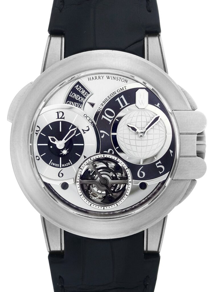 ハリーウィンストン - オーシャン トゥールビヨンGMT ザリウム | HARRY WINSTON | OCEATG45ZZ005 | シルバー文字盤 自動巻き レザー | 世界25本限定 | 中古 |