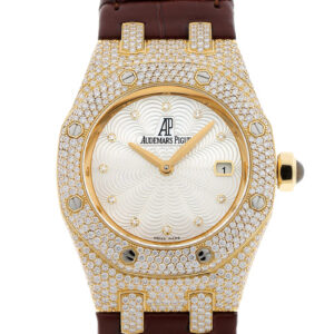オーデマ ピゲ - レディ ロイヤルオーク ケースダイヤ | AUDEMARS PIGUET | 67605BA.ZZ.D080OS | YG ホワイトシェル文字盤 クォーツ レザー | 中古 |