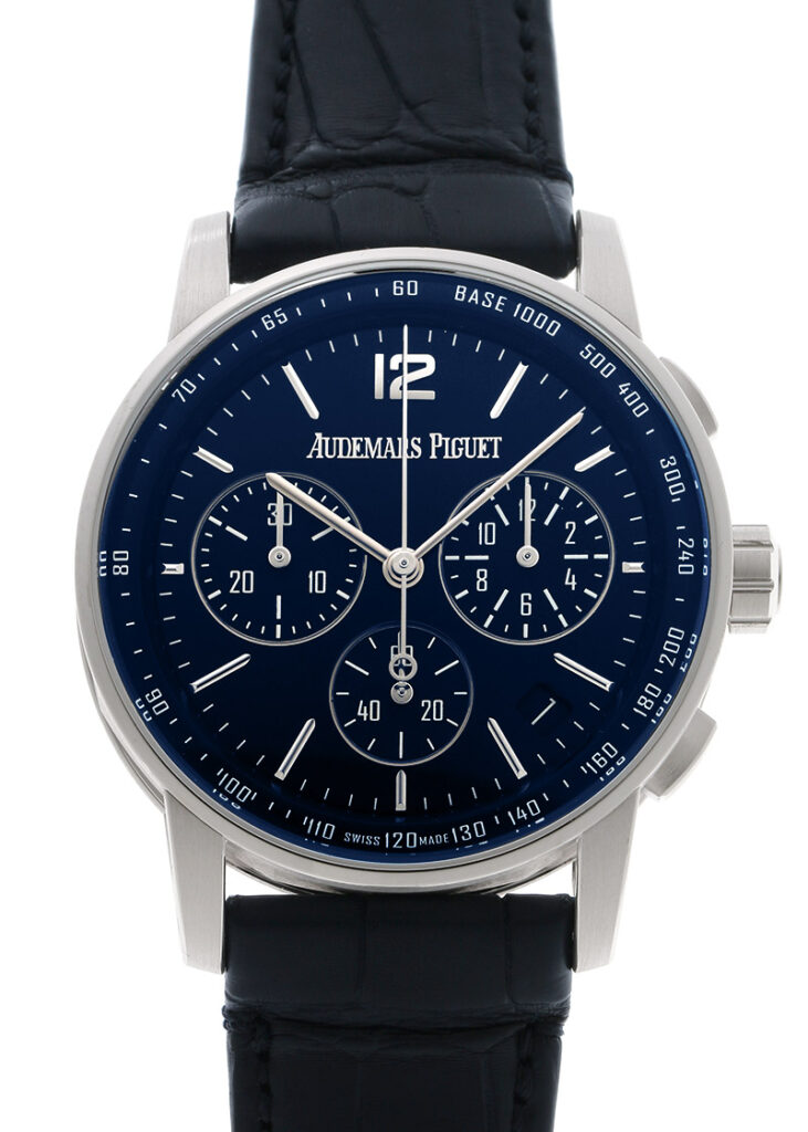 オーデマピゲ - CODE11.59 by オーデマピゲ クロノグラフ | AUDEMARS PIGUET | 26393BC.OO.A321CR.01 | WG ブルー文字盤 自動巻き レザー | 中古