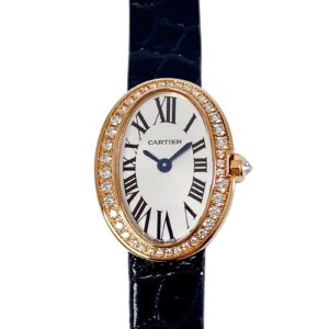 カルティエ - ミニ ベニュワール ベゼルダイヤ | CARTIER | WB520028 | PG シルバー文字盤 クォーツ レザー | 中古