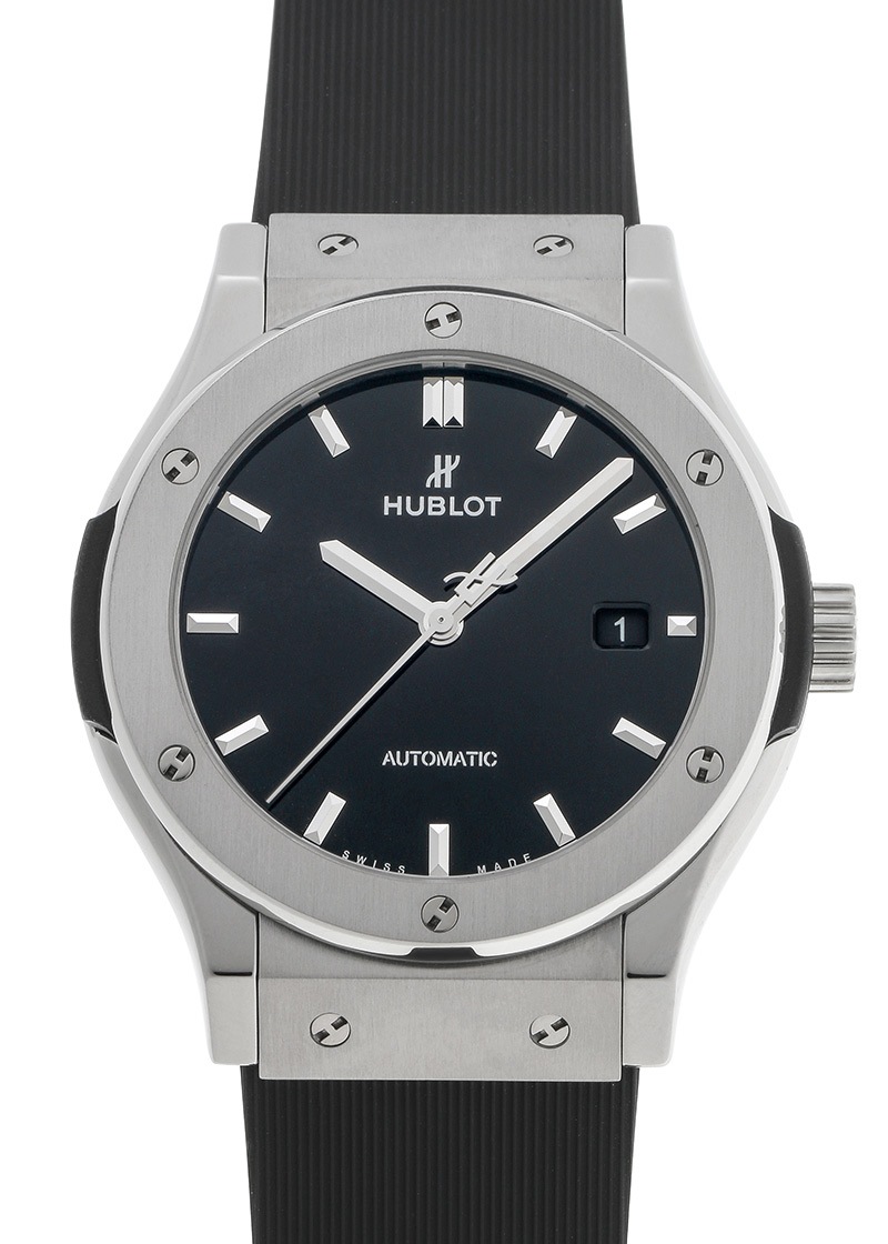 ウブロ - クラシックフュージョン ブラックシャイニー | HUBLOT | 542.NX.1270.LR | TI 黒文字盤 自動巻き ラバー | 中古