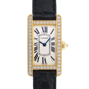 カルティエ - タンクアメリカン SM ベゼルダイヤ | CARTIER | WB707231 | YG シルバー文字盤 クォーツ レザー | 中古