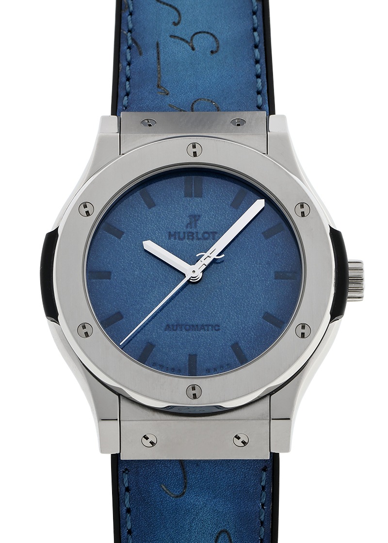 ウブロ - クラシックフュージョン ベルルッティ スクリット オーシャンブルー | HUBLOT | 511.NX.050B.VR.BER16 | TI ブルー文字盤 自動巻き レザー | 中古