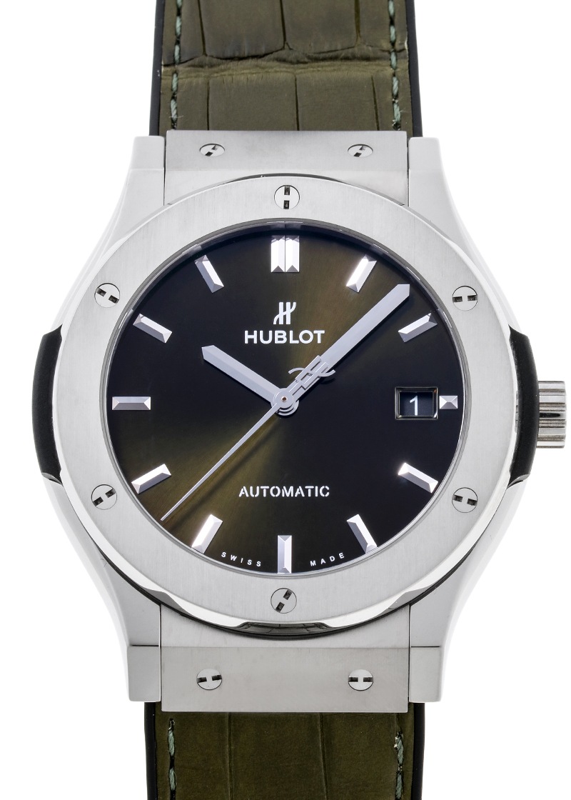 ウブロ - クラシックフュージョン | HUBLOT | 511.NX.8970.LR | TI グリーン文字盤 自動巻き ラバーアリゲーター | 中古