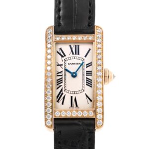 カルティエ - タンクアメリカン SM ベゼルダイヤ | CARTIER | WB707931 | PG シルバー文字盤 クォーツ レザー | 中古