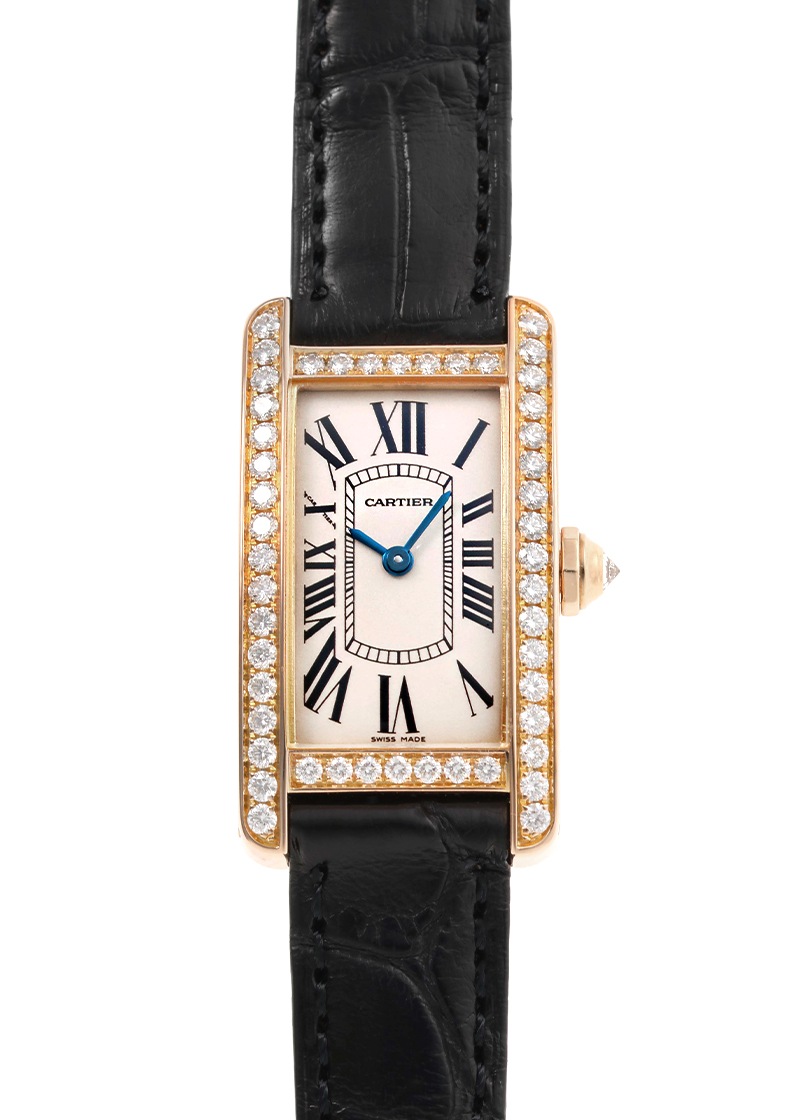 カルティエ - タンクアメリカン SM ベゼルダイヤ | CARTIER | WB707931 | PG シルバー文字盤 クォーツ レザー | 中古