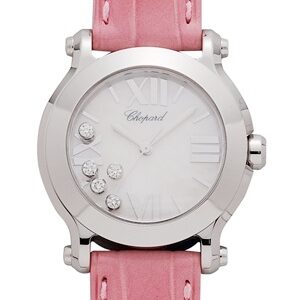 ショパール - レディース ハッピースポーツ マークIIラウンド | CHOPARD | 27/8509-3004 | SS 白シェル文字盤/5Pダイヤモンド クォーツ レザー(ピンク)