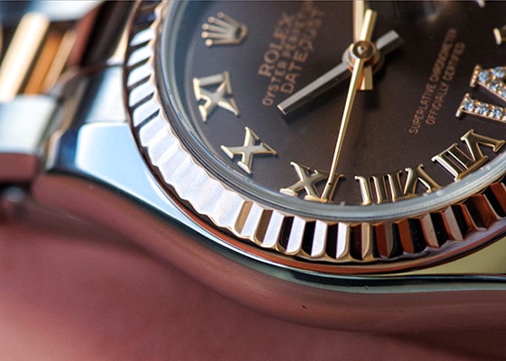 ロレックス - レディース オイスター パーペチュアル デイトジャスト 6時ダイヤモンド | ROLEX | 28179171 | PG&SS ブラウン文字盤 自動巻き ブレスレット | 中古 |