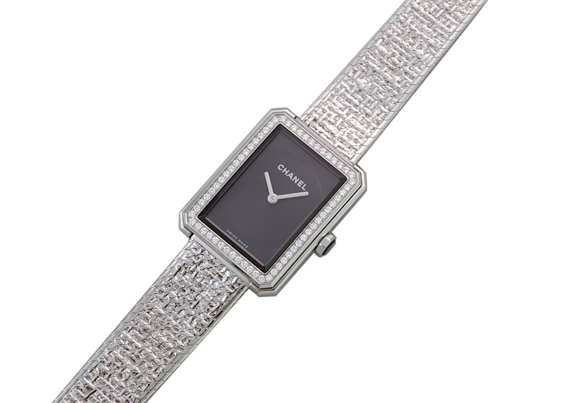 シャネル - ボーイフレンド ツイード ベゼルダイヤ | CHANEL | H4877 | SS 黒文字盤 クォーツ ブレスレット | 中古 |