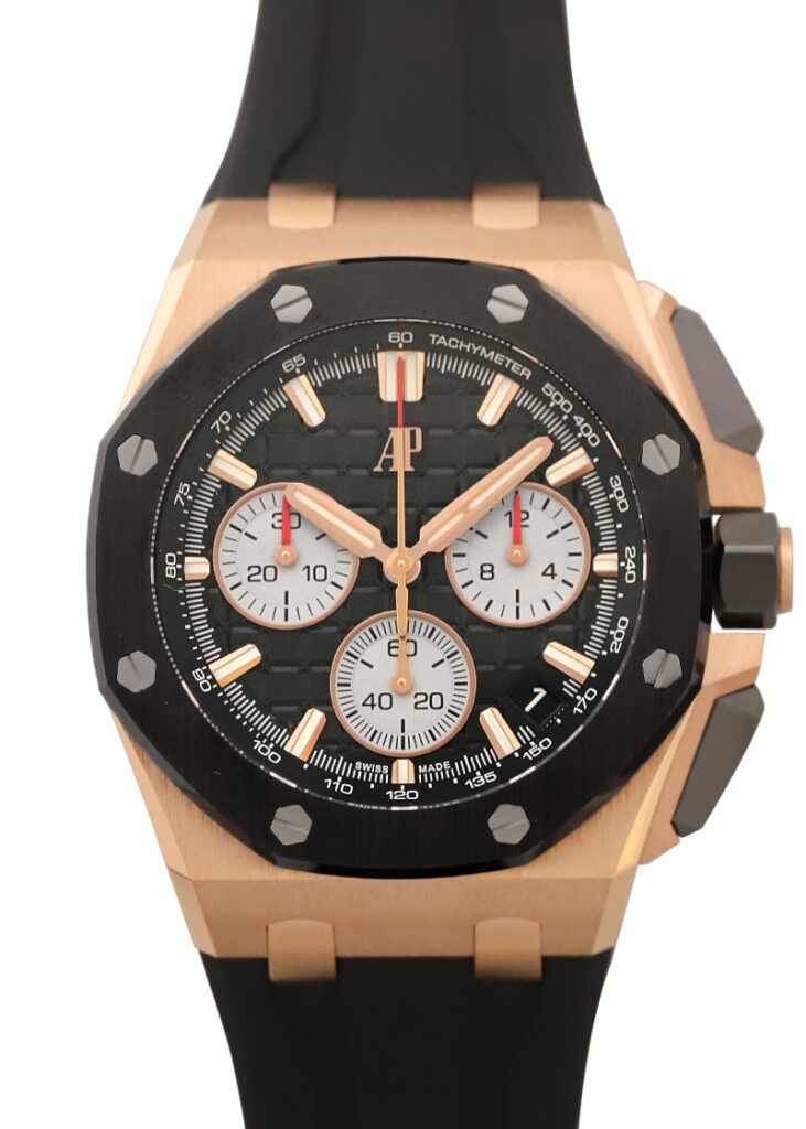 コピーオーデマピゲ - ロイヤルオークオフショア クロノグラフ | AUDEMARS PIGUET | 26420RO.OO.A002CA.01 | PG＆CE 黒文字盤 自動巻き ラバー | 未使用品 |