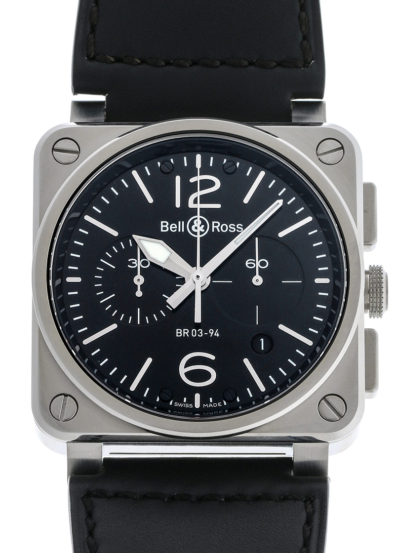 ベル&ロス - BR03 クロノグラフ | BELL & ROSS | BR0394-BL-SI/SCA | SS 黒文字盤 自動巻き レザー | 未使用品