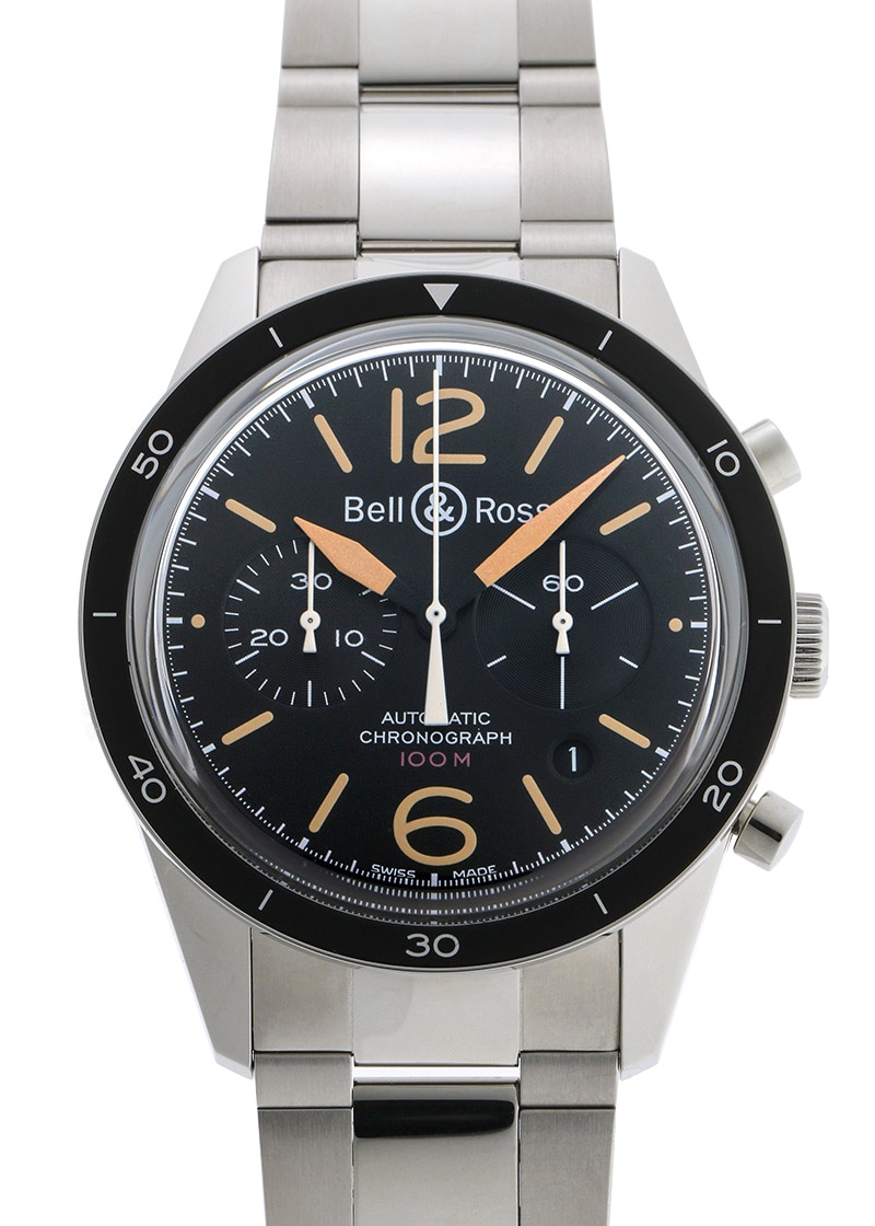 ベル&ロス - スポーツ ヘリテージ クロノグラフ | BELL & ROSS | BRV126-ST-HER/SST | SS 黒文字盤 自動巻き ブレスレット | 未使用品