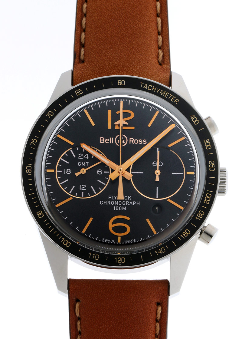ベル&ロス - スポーツ ヘリテージ クロノグラフ | BELL & ROSS | BRV126-FLY-GMT/SCA | SS 黒文字盤 自動巻き レザー | 未使用品