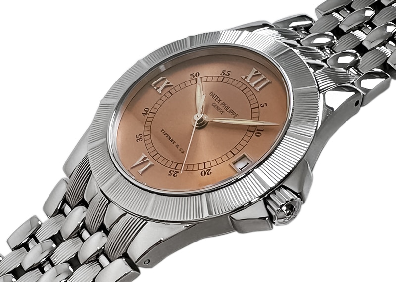 パテックフィリップ - ネプチューン Tiffany Wネーム | PATEK PHILIPPE | 5080/1A-001 | SS ピンク文字盤 自動巻き ブレスレット | 委託品 | 中古