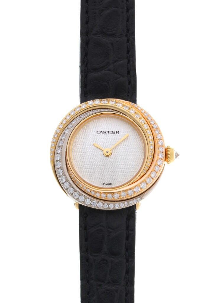 カルティエ - トリニティ ダイヤ | CARTIER | WG200341 | YG&PG&WG シルバー文字盤 クォーツ レザー | 中古