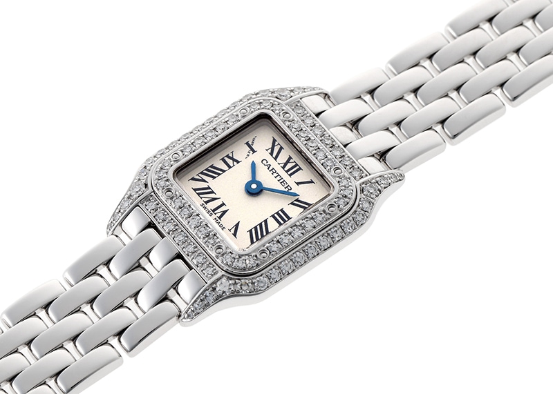 カルティエ - ミニ パンテール ベゼルダイヤ | CARTIER | WF3210F3 | WG シルバー文字盤 クォーツ ブレスレット | 中古