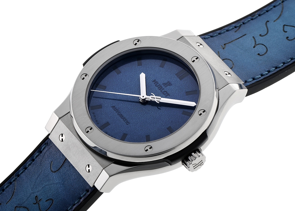 ウブロ - クラシックフュージョン ベルルッティ スクリット オーシャンブルー | HUBLOT | 511.NX.050B.VR.BER16 | TI ブルー文字盤 自動巻き レザー | 中古