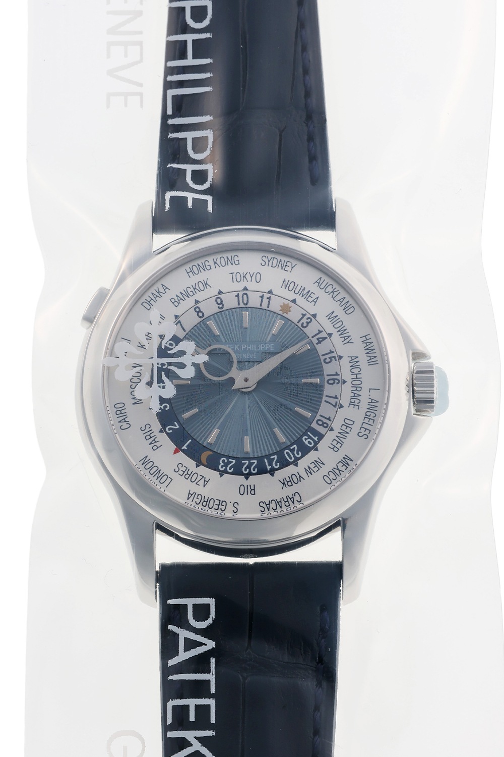 パテックフィリップ - ワールドタイム | PATEK PHILIPPE | 5130P-001 | PT ブルー文字盤 自動巻き レザー | 中古