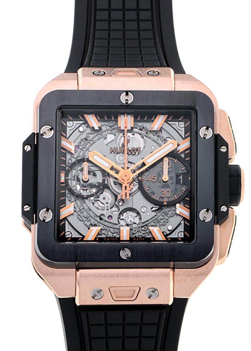 ウブロ - スクエアバン ウニコ セラミックベゼル | HUBLOT | 821.OM.0180.RX | KG スケルトン文字盤 自動巻き ラバー | 中古