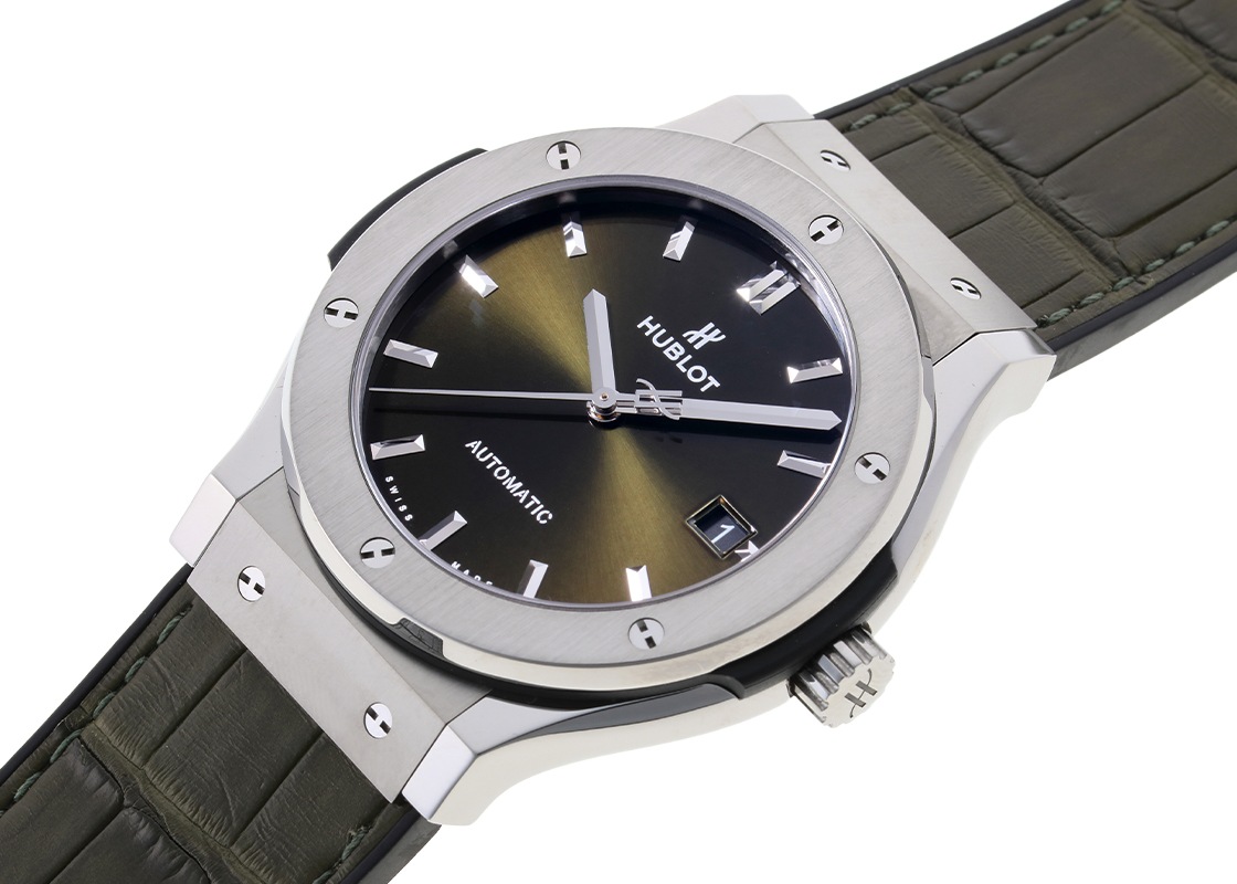 ウブロ - クラシックフュージョン | HUBLOT | 511.NX.8970.LR | TI グリーン文字盤 自動巻き ラバーアリゲーター | 中古