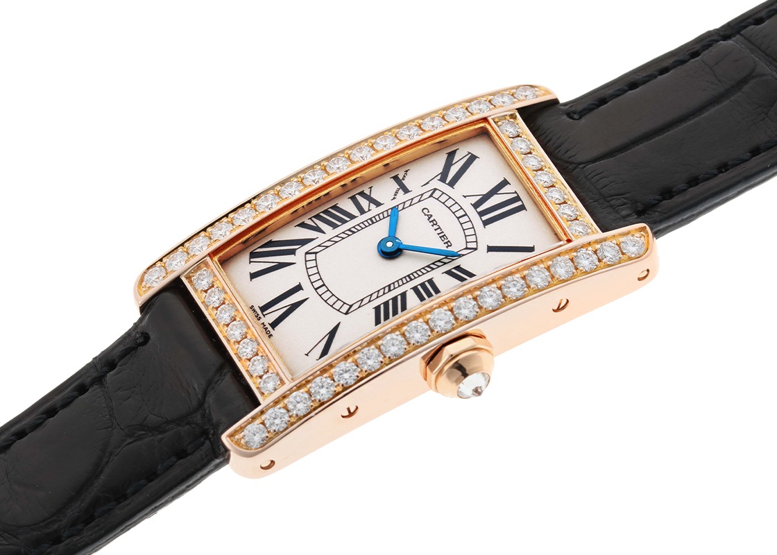 カルティエ - タンクアメリカン SM ベゼルダイヤ | CARTIER | WB707931 | PG シルバー文字盤 クォーツ レザー | 中古