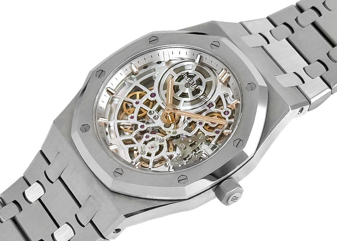 オーデマピゲ - ロイヤルオーク ジャンボ エクストラシン オープンワーク 50周年記念 | AUDEMARS PIGUET | 16204ST.OO.1240ST.01 | SS スケルトン文字盤 自動巻き ブレスレット| 委託品 | 中古
