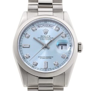 ロレックス - オイスター パーペチュアル デイデイト | ROLEX | 118206A | PT アイスブルー文字盤 自動巻き ブレスレット | 中古