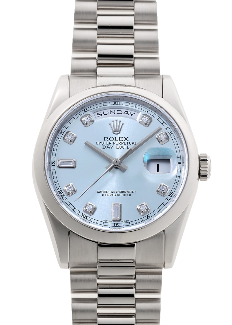 ロレックス - オイスター パーペチュアル デイデイト | ROLEX | 118206A | PT アイスブルー文字盤 自動巻き ブレスレット | 中古
