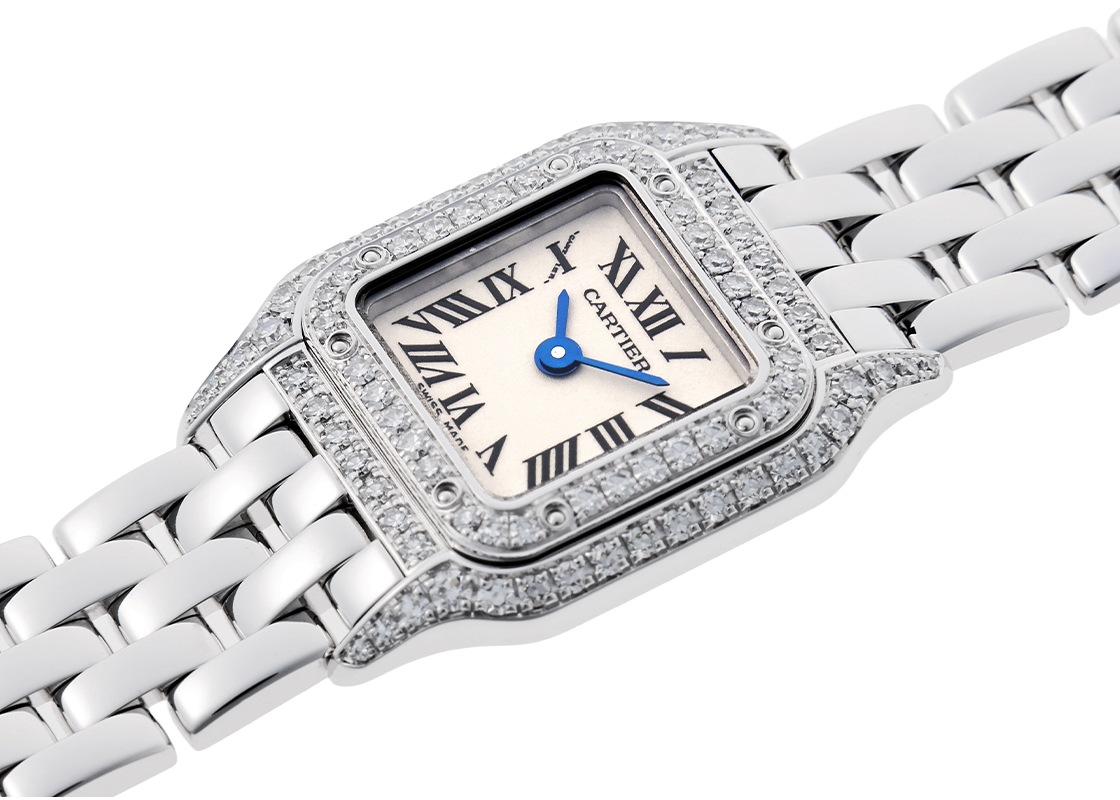 カルティエ - ミニ パンテール ベゼルダイヤ | CARTIER | WF3210F3 | WG シルバー文字盤 クォーツ ブレスレット | 中古