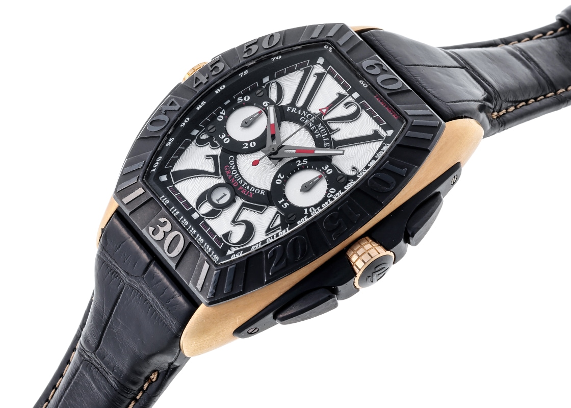 フランクミュラー - コンキスタドール グランプリ クロノグラフ | FRANCK MULLER | 9900 CC GP | PG&TI シルバー文字盤 自動巻き レザー | 中古