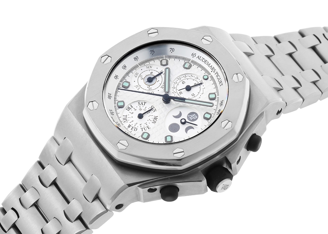 オーデマピゲ - ロイヤルオーク オフショア パーペチュアルカレンダー クロノグラフ | AUDEMARS PIGUET | 25854TI.OO.1150TI.01 | TI 白文字盤 自動巻き ブレスレット | 委託品 | 中古