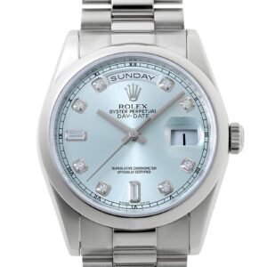 ロレックス - オイスター パーペチュアル デイデイト | ROLEX | 118206A | PT アイスブルー文字盤 自動巻き ブレスレット | 中古