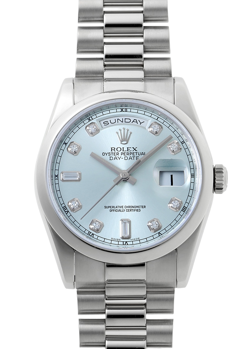 ロレックス - オイスター パーペチュアル デイデイト | ROLEX | 118206A | PT アイスブルー文字盤 自動巻き ブレスレット | 中古