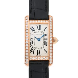 カルティエ - タンクアメリカン SM ベゼルダイヤ | CARTIER | WB707931 | PG シルバー文字盤 クォーツ レザー | 中古
