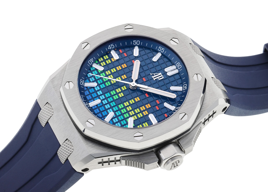 オーデマピゲ - ロイヤルオーク オフショア ミュージック エディション 500本限定 | AUDEMARS PIGUET | 15600TI.OO.A343CA.01 | TI ブルー文字盤 自動巻き ラバー | 中古