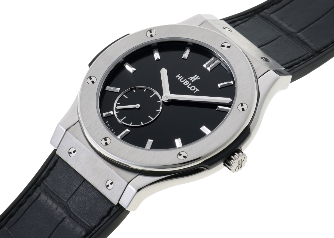 ウブロ - クラシックフュージョン ウルトラスリム | HUBLOT | 515.NX.1270.LR | TI 黒文字盤 手巻き ラバーアリゲーター | 中古
