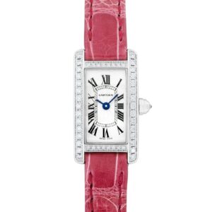 カルティエ - レディース タンクアメリカン ミニ ダイヤモンドベゼル | CARTIER | WB710015 | WG シルバー文字盤 クォーツ レザー | 未使用品