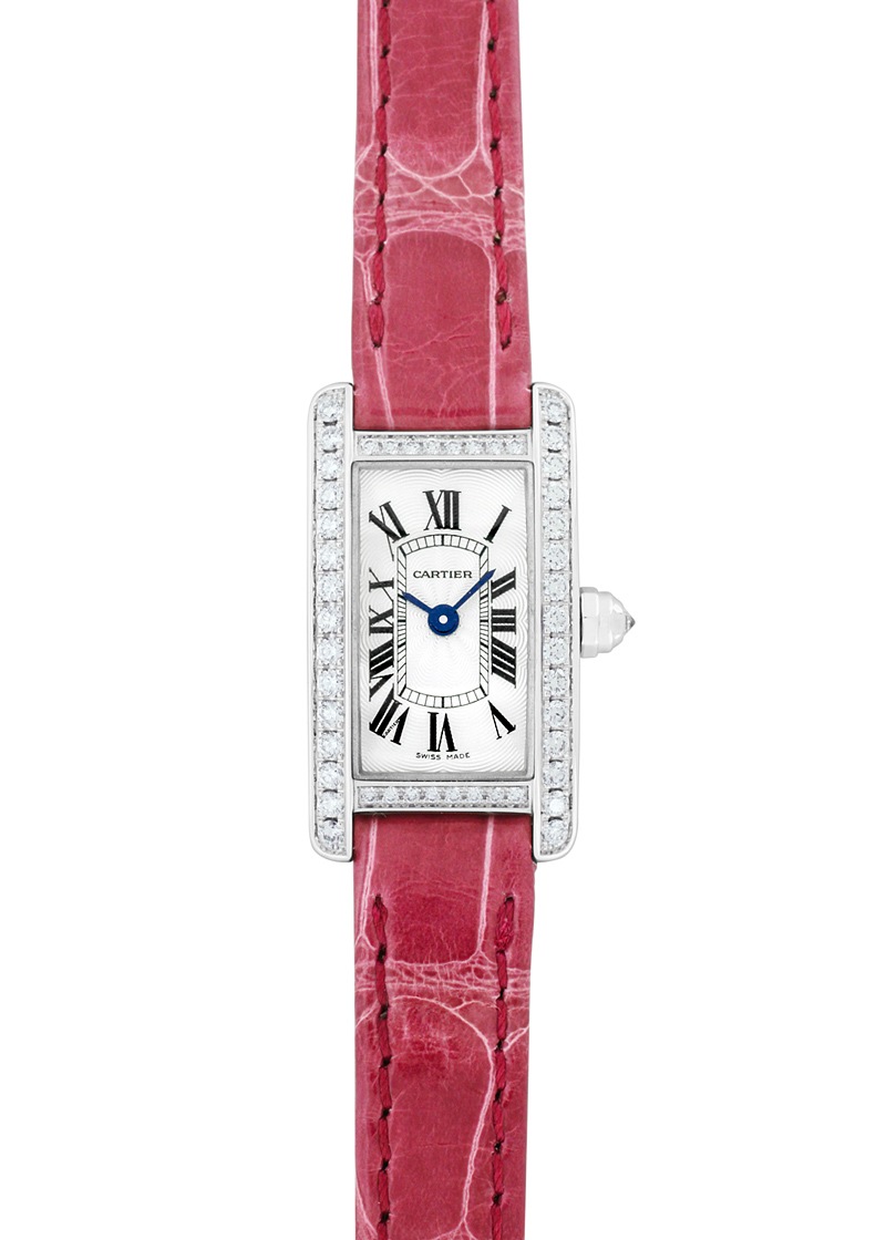 カルティエ - レディース タンクアメリカン ミニ ダイヤモンドベゼル | CARTIER | WB710015 | WG シルバー文字盤 クォーツ レザー | 未使用品